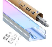 KOSOOM Profile alu pour ruban LED 2M × 5 pièces - Aluminium Profilé U-Forme pour Bandes LED d’une largeur jusqu’à 12 mm, Aluminium Anodisé Argent, Diffuseur PC Anti-jaunissement, Clips et Vis Inclus