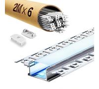 KOSOOM Profile alu pour ruban LED 2m × 6 pièces (2000×64,2×13,8 mm) - Profilé LED encastrable placo ≤20 mm avec diffuseur opalin, profilé aluminium rail cache baguette goulotte plafond mur