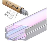 KOSOOM Profile alu pour Ruban LED 2m x 6, Diffuseur PC blanc, Rail LED Encastrable en Forme de U Dimensions 19,7 x 10mm, pour rubans LED jusqu’à 17mm, avec accessoires de montage