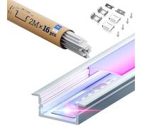 KOSOOM Profilé aluminium LED 2 m x 16 mm, Profile alu pour ruban Led avec couvercle laiteux, Rail LED Dimensions 19,7 x 10 mm, Pour plafond et cloison sèche, éclairage indirect, embouts et clips