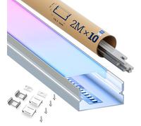 KOSOOM Profilé Aluminium LED 2M × 10 pièces - Profile U-Forme pour Bandes LED d’une largeur jusqu’à 12 mm, Aluminium Anodisé Argent, Diffuseur PC Anti-jaunissement, Clips et Vis Inclus
