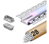 KOSOOM Profilé Aluminium LED Encastrable 2m × 28 Pièces (2000×64,2×13,8 mm) - Profilé Alu pour Ruban LED ≤20 mm avec Couvercle Opalin, Rail Cache Placo/Mur/Plafond, Goulotte pour Bande