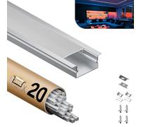 KOSOOM Profilé LED, 2 m x 20 unités 40 m, dimensions 19,7 mm x 10 mm, ailettes de 26,7 mm, pour bandes LED d’une largeur inférieure à 15.5 mm, avec accessoires de montage
