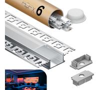 KOSOOM Profilé LED 2 m x 6 pièces 12 m Couverture Mate, Dimensions 28 mm x 13,8 mm, ailettes de 64,2 mm, supporte Les Bandes LED d'une Largeur inférieure ou égale à 20,2 mm