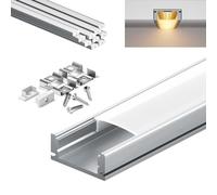 KOSOOM Profilé LED en Aluminium 10 x 1m - Rail LED Encastrable avec Cache PC Blanc - Profilé pour Ruban LED 12 mm, Support Aluminium 17,4 x 7 mm