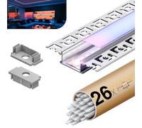 KOSOOM Profilé LED Encastrable 26 x 2m - Profilé U Forme pour Ruban LED Jusqu’à 20,2 mm - Diffuseur Laiteux, Embouts - Canal Aluminium pour Ruban, Installation Facile