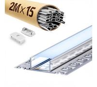 KOSOOM Profilé LED Encastrable Carrelage et Placo 2m × 15 Pièces - 61,8×13,8 mm Aluminium - Profile Alu pour Ruban ≤20 mm avec Diffuseur, Profilé Aluminium Rail Cache Baguette Goulotte LED