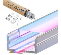 KOSOOM Profilé LED Forme en U 2 m x10 pcs, Rail LED Encastrable Dimensions 19,7 mm x 10mm, Compatible avec Bandes Led jusqu'à 10 mm/ 14mm/ 15mm /16mm de Largeur, avec Accessoires de Montage