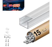 KOSOOM Profilés en aluminium LED pour bandes LED linéaires, 2 m x 15 pièces 30, dimensions 30 mm x 20 mm, pour bandes LED d'une largeur inférieure à 25,2 mm, avec kit de montage