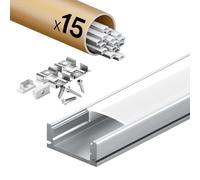 KOSOOM Profilés LED aluminium pour bandes lumineuses LED, 15 x 2m profile aluminium avec couvercle opaque (30m), dimensions 17,4 x 7 mm - largeur maximale de la bande LED 12,4 mm