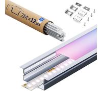 KOSOOM Rail LED - Profilé en aluminium - 2 m x 12 mm - Profilé en aluminium pour bandes LED / bandes LED - Dimensions : 19,7 x 10 mm - Pour plafond et cloison sèche, éclairage indirect, embouts et