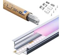 KOSOOM Rail LED - Profilé en aluminium 2 m x 22 mm - Profilé en aluminium pour bandes LED / bandes LED - Dimensions : 19,7 x 10 mm - Pour plafond et cloison sèche, éclairage indirect, embouts et clips