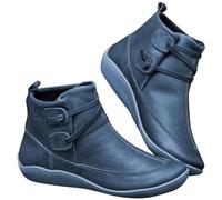 Kosopse Bottines Orthopédiques Vintage pour Femme avec Soutien de la Voûte Plantaire, Fermeture Éclair Latérale, Plates, Automne, Fille 36, Bleu, 42 EU