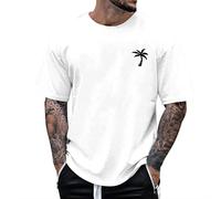 kosopse T-shirt à manches courtes et col rond pour homme Motif petit arbre, blanc, M