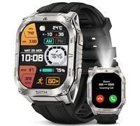 KOSPET Tank M4C Montre Connectée Homme, GPS, Lampe Torche LED et Talkie-Walkie, Corps Entièrement Métallique, 5 ATM & IP69K, Écran AMOLED de 1,96'', Moniteur Sommeil/fréquence Cardiaque/SpO2 (Argent)