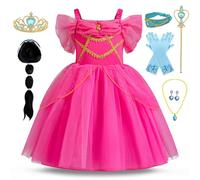 Kosplay Fille Costumes de Princesse Jasmine avec Perruque Accessoires Déguisement de Princesse Aladdin Robe de Jasmine Fête Halloween Noël Partie Carnaval Cosplay Enfant Vert/Rose 100-140