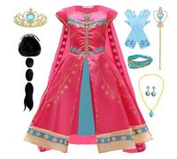 Kosplay Fille Costumes de Princesse Jasmine avec Perruque Accessoires Déguisement de Princesse Aladdin Robe de Jasmine Fête Halloween Noël Partie Carnaval Cosplay Enfant Rose 100-150