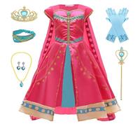 Kosplay Fille Costumes de Princesse Jasmine avec Perruque Accessoires Déguisement de Princesse Aladdin Robe de Jasmine Fête Halloween Noël Partie Carnaval Cosplay Enfant Rose 100-150