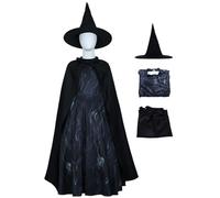 Kosplay Fille Elphaba Cosplay Costume avec Cape et Chapeau Déguisement de Wicked Costume de Sorcière Elphaba Robe Gothique Noire Noël Halloween Carnaval Fête Performance Vêtements Enfant 110-160