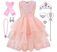 Kosplay Fille Glinda Costume avec Accessoires Déguisement de Wicked Glinda Robe de Princesse Rose Costume de Bonne Sorcière Anniversaire Noël Halloween Carnaval Fête Cosplay Enfant 110-160