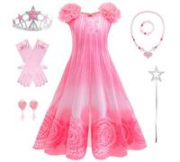 Kosplay Fille Glinda Costume avec Accessoires et Perruque Déguisement de Wicked 2 Glinda Robe de Princesse Rose Costume de Bonne Sorcière Noël Halloween Carnaval Fête Cosplay Enfant 110-150