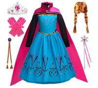 Kosplay Fille Robe de Princesse Anna avec Cape Perruque et Accessoires Déguisement de Reine des Neige Princesse Elsa Costume Fête Halloween Noël Partie Carnaval Cosplay Enfant 100-150
