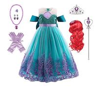 Kosplay Fille Robe de Princesse Sirène et Accessoires Déguisement de Sirène Costume Anniversaire Fête Halloween Noël Partie Carnaval Cosplay Enfant Robe de Soirée Verte 140
