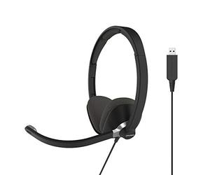 Koss CS300-USB Casque de Communication Double Face Supra-auriculaire Microphone électret antibruit Bras Flexible Filaire avec Prise USB Noir