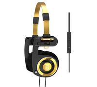 Koss Porta Pro Limited Edition Casque Supra-auriculaire, Microphone intégré, contrôle du Volume et télécommande Tactile, étui de Transport Rigide, Filaire avec Prise 3,5 mm, Noir et doré