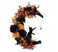 KOSTEN Decoration Automne Ornement des Couronnes en Forme De Porte Décorations De Porte Roses Avant Halloween Noir La Lune Et Les Chats De Bienvenue-Un