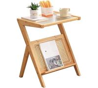 Kostig Table D’appoint en Rotin De Style Japonais, Support D’éclairage Petites Tables D’extrémité en Verre Tables De Chevet De Chambre en Bambou Table Basse avec, Natural