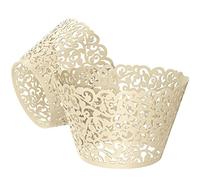 KOSTOO Lot de 50 caissettes à cupcakes en dentelle découpées au laser pour décoration de mariage/fête d'anniversaire (blanc titane)