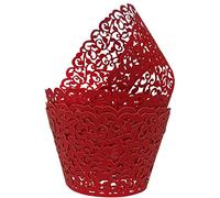 KOSTOO Lot de 50 caissettes à cupcakes en dentelle découpées au laser pour décoration de mariage/fête d'anniversaire (rouge)