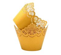 KOSTOO Lot de 50 caissettes à cupcakes en papier découpé au laser pour décoration de fête de mariage, d'anniversaire (doré)