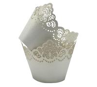 KOSTOO Lot de 50 caissettes à cupcakes en papier découpé au laser pour décoration de fête de mariage, d'anniversaire (blanc glacial)