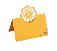 KOSTOO Lot de 50 cartes de table pour mariage, réception, banquet, buffet, table - Cartes de table pour tables - Marqué pour un pliage facile - Motif floral creux - Doré