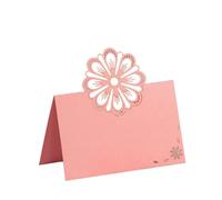 KOSTOO Lot de 50 cartes de table pour mariage, réception, banquet, buffet, table, marque-places pour tables, marquées pour un pliage facile, motif floral creux (rose)