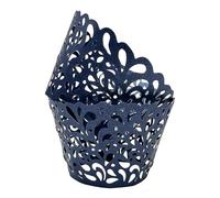 KOSTOO Lot de 50 emballages pour cupcakes en forme de goutte d'eau - Découpe au laser - Pour décoration de mariage, fête d'anniversaire (bleu marine)