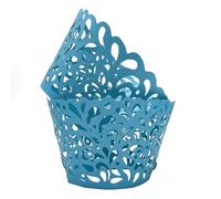KOSTOO Lot de 50 emballages pour cupcakes en forme de goutte d'eau en papier découpé au laser pour décoration de mariage, fête d'anniversaire (bleu ciel)
