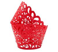 KOSTOO Lot de 50 emballages pour cupcakes en forme de gouttelettes d'eau découpées au laser pour décoration de mariage, fête d'anniversaire (rouge)