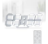 KOSUMOSU Horloge Murale numérique à LED 3D de 24,6 cm, Horloge de Table Grand écran Horloge Murale numérique Horloge de Bureau avec télécommande température 12/24 h (lumière Blanche)