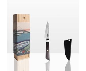 KOTAI | Couteau d'Office Type Bunka avec Bamboo Saya et Bamboo Box | Lame de 9 cm | Martelé et Aiguisé à la Main | Acier Inoxydable Japonais 440C Ultra-Tranchant