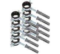 KOTARBAU® 10 pces. Collier de Serrage Tuyau - Acier Galvanisé - 3/4" - Fixation pour Tube - Collier de Fixation - avec Joint en Caoutchouc - avec Chevilles - Noir Argenté