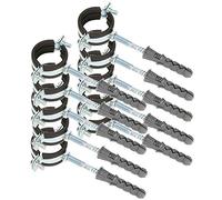 KOTARBAU® 10 pces. Collier de Serrage Tuyau - Acier Galvanisé - 5/4" - Fixation pour Tube - Collier de Fixation - avec Joint en Caoutchouc - avec Chevilles - Noir Argenté