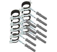 KOTARBAU® 10 pces. Collier de Serrage Tuyau - Acier Galvanisé - 6/4" - Fixation pour Tube - Collier de Fixation - avec Joint en Caoutchouc - avec Chevilles - Noir Argenté