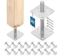 KOTARBAU® 16 pces. Support de Poteau - Acier Galvanisé - 110 x 110 x 250 mm - M24 - Argent - Pied Réglable - Support Poteau Bois - Fixation Robuste Extérieur Intérieur