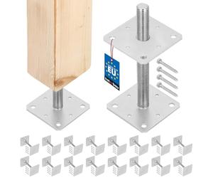 KOTARBAU® 16 pces. Support de Poteau - Acier Galvanisé - 160 x 160 x 250 mm - M24 - Argent - Pied Réglable - Support Poteau Bois - Fixation Robuste Extérieur Intérieur