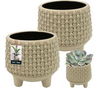 KOTARBAU® 2 pcs Pot de fleurs avec pieds Crème Pot de fleurs Céramique H 12cm ⌀ 13cm Pot de fleurs grand extérieur & intérieur Pot de plantes pour salon Cache-pot fleurs Pot de fleurs Beige