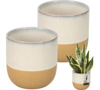 KOTARBAU® 2 pcs. Pot de fleurs Beige Crème Orange Céramique Hauteur 13 cm ⌀ 13 cm Cache-pot pour salon Handmade Pot de plantes pour jardin & balcon Vintage Pot de plantes Beige