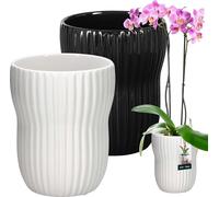 KOTARBAU® 2 pcs. pot de fleurs blanc / noir intérieur rond ⌀ 11,5 cm H : 16,5 cm cannelé céramique émaillée pots de fleurs intérieur cache-pot céramique pot de plantes intérieur cache-pots orchidées c